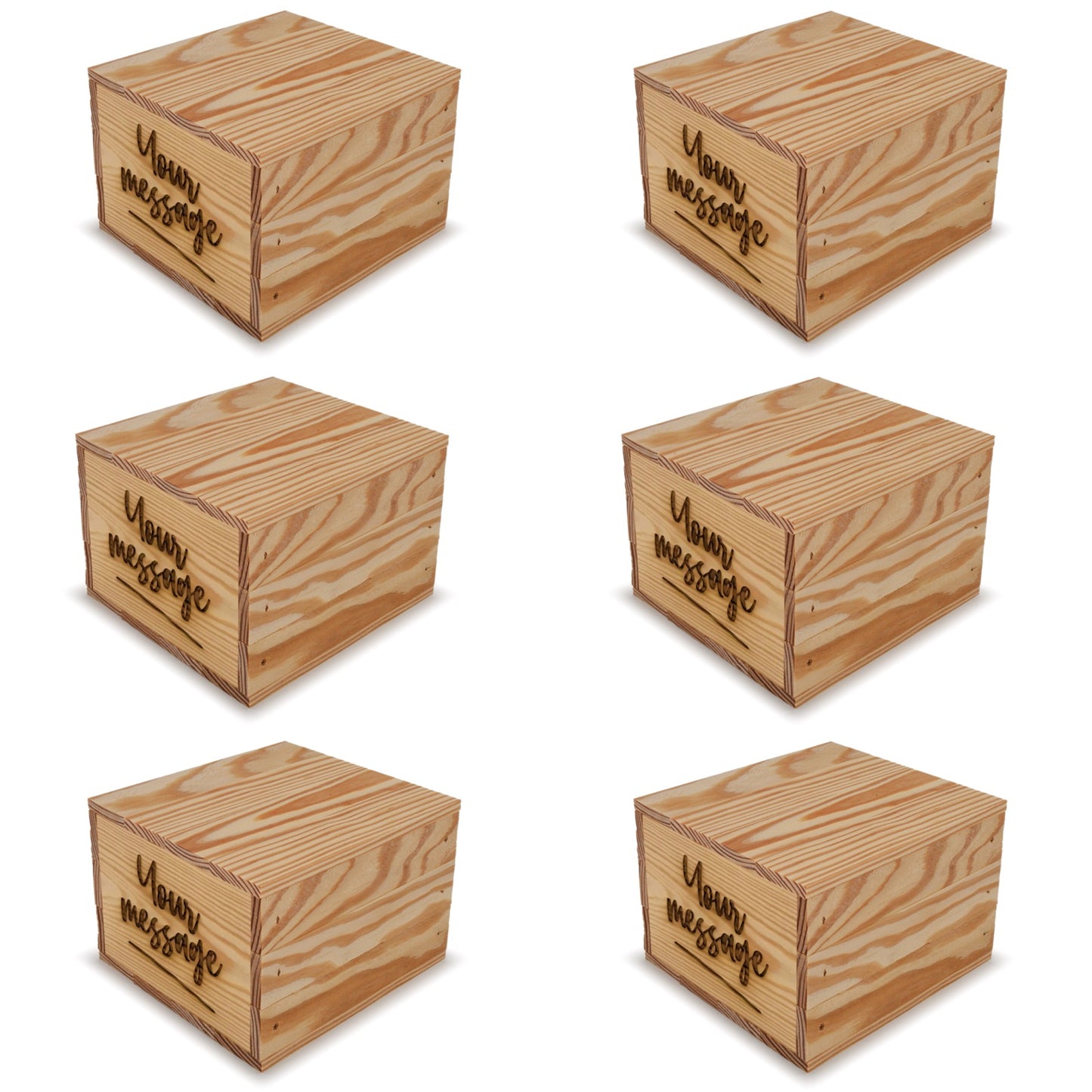 6 Small wooden crates with lid and custom message 6x6.25x5.25