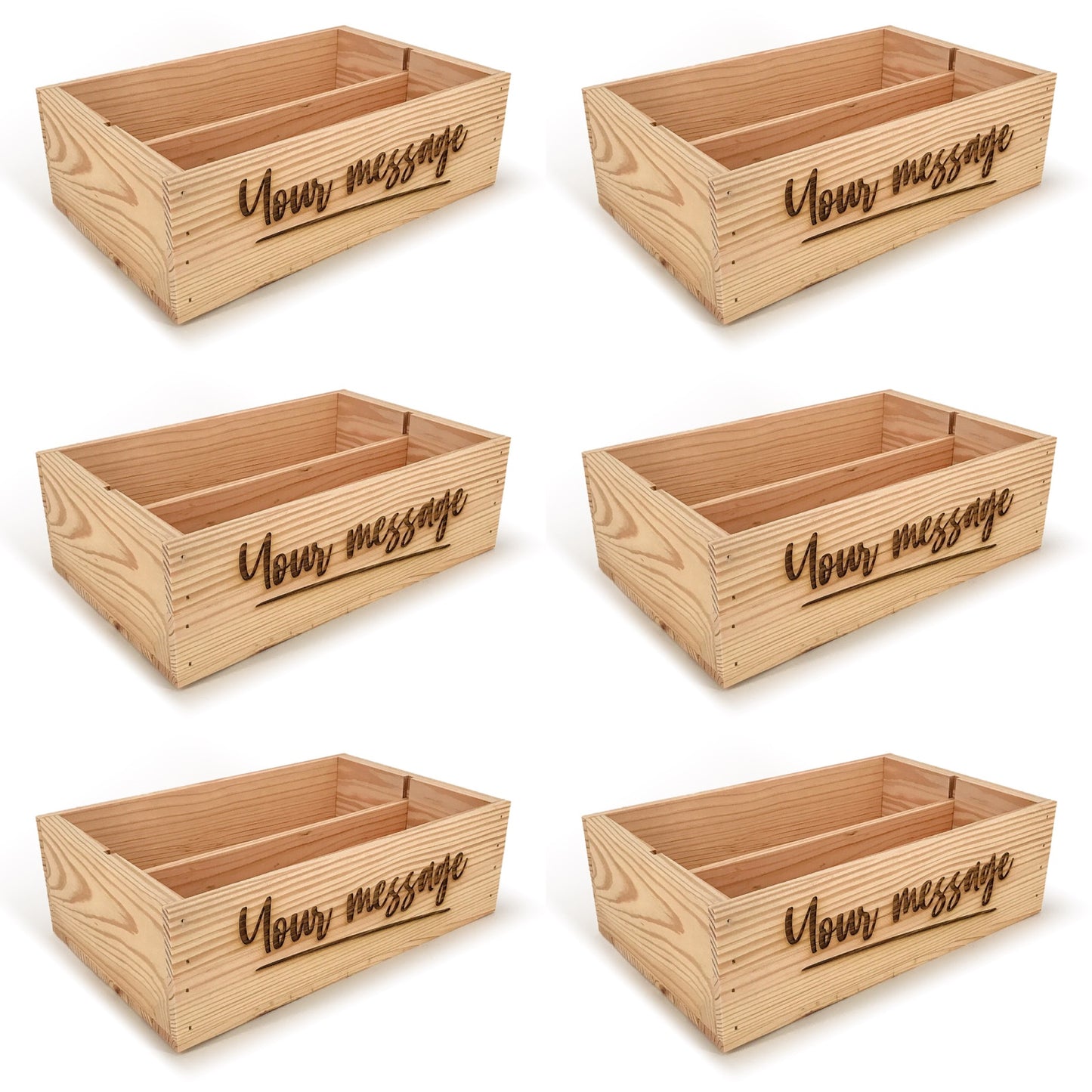 6 Two Bottle Wine Crate Boxes with Custom Message 14x9x4.5, 6-WB-14-9-4.5-ST-NW-NL,  12-WB-14-9-4.5-ST-NW-NL,  24-WB-14-9-4.5-ST-NW-NL,  48-WB-14-9-4.5-ST-NW-NL,  96-WB-14-9-4.5-ST-NW-NL