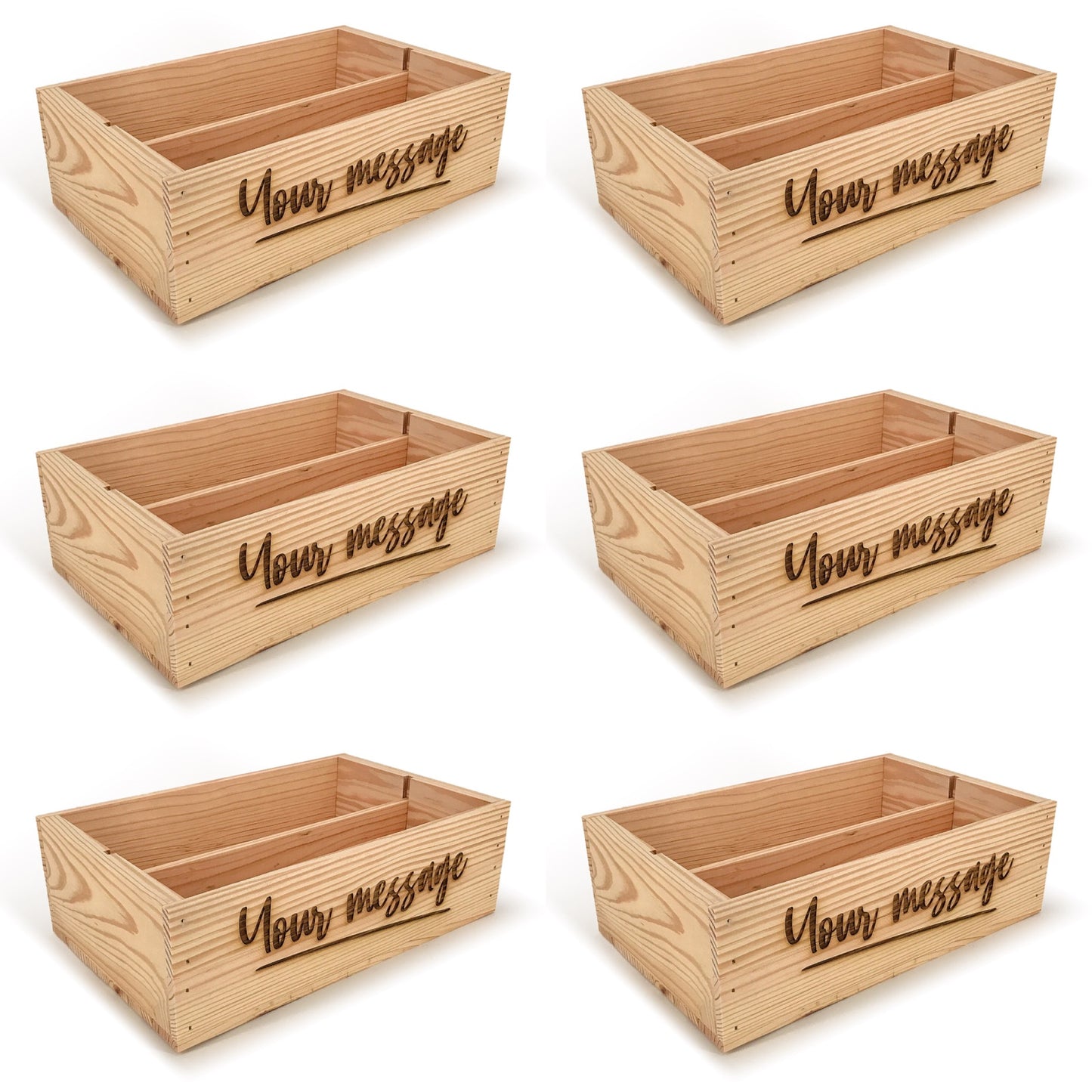 6 Two Bottle Wine Crate Boxes with Custom Message 14x9x4.5