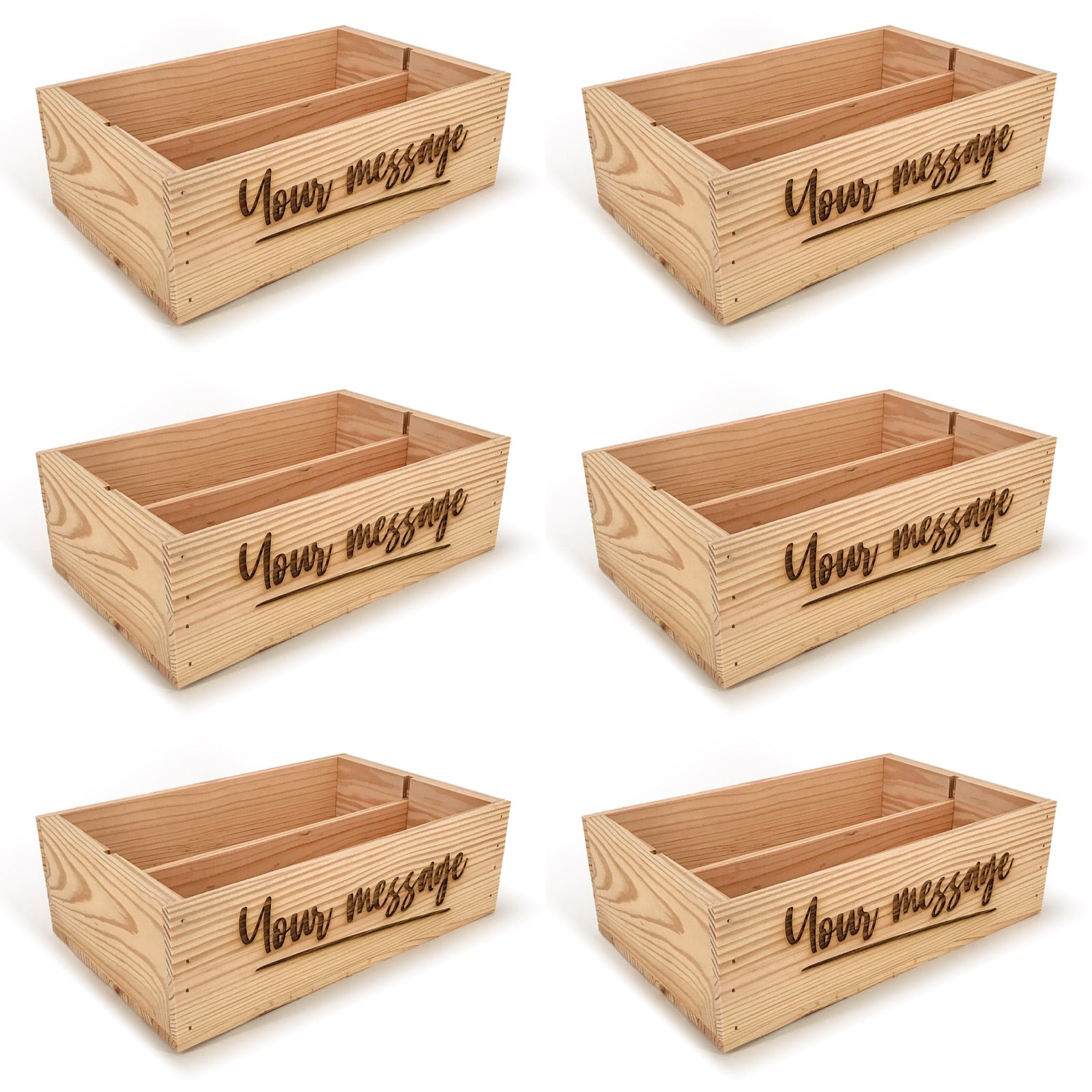 6 Two Bottle Wine Crate Boxes with Custom Message 14x9x4.5