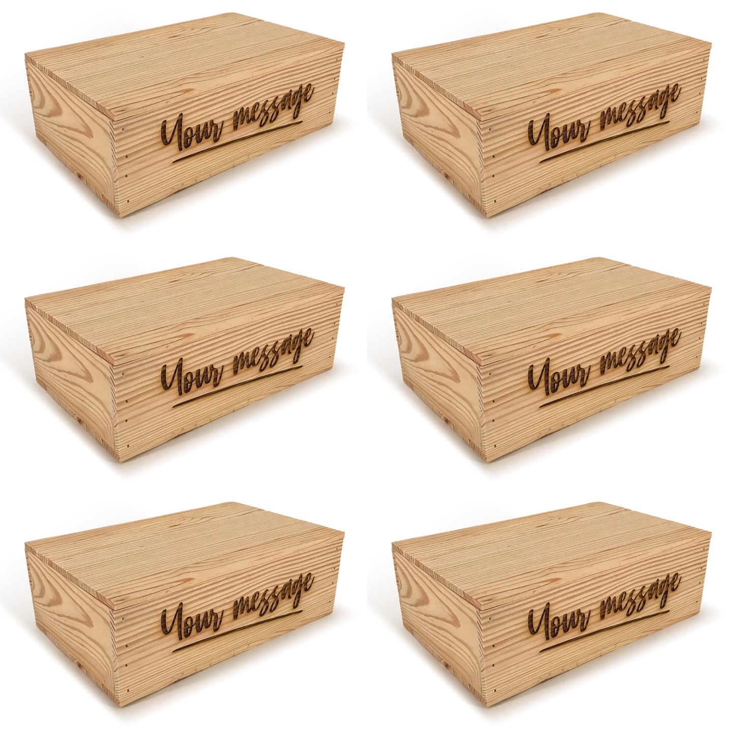 6 Two Bottle Wine Crate Boxes with Lid and Custom Message 14x9x4.5, 6-WB-14-9-4.5-ST-NW-LL,  12-WB-14-9-4.5-ST-NW-LL,  24-WB-14-9-4.5-ST-NW-LL,  48-WB-14-9-4.5-ST-NW-LL,  96-WB-14-9-4.5-ST-NW-LL