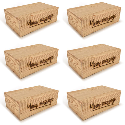 6 Two Bottle Wine Crate Boxes with Lid and Custom Message 14x9x4.5, 6-WB-14-9-4.5-ST-NW-LL,  12-WB-14-9-4.5-ST-NW-LL,  24-WB-14-9-4.5-ST-NW-LL,  48-WB-14-9-4.5-ST-NW-LL,  96-WB-14-9-4.5-ST-NW-LL