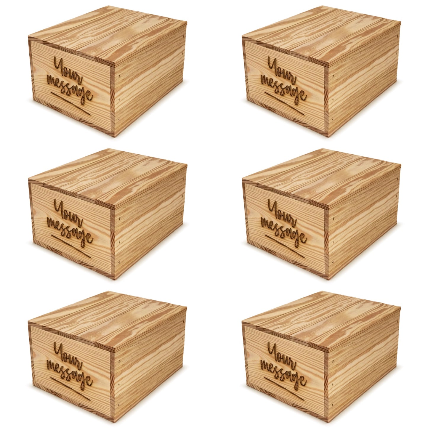 6 small wooden crates with lid and custom message on the end 9x8x5.25