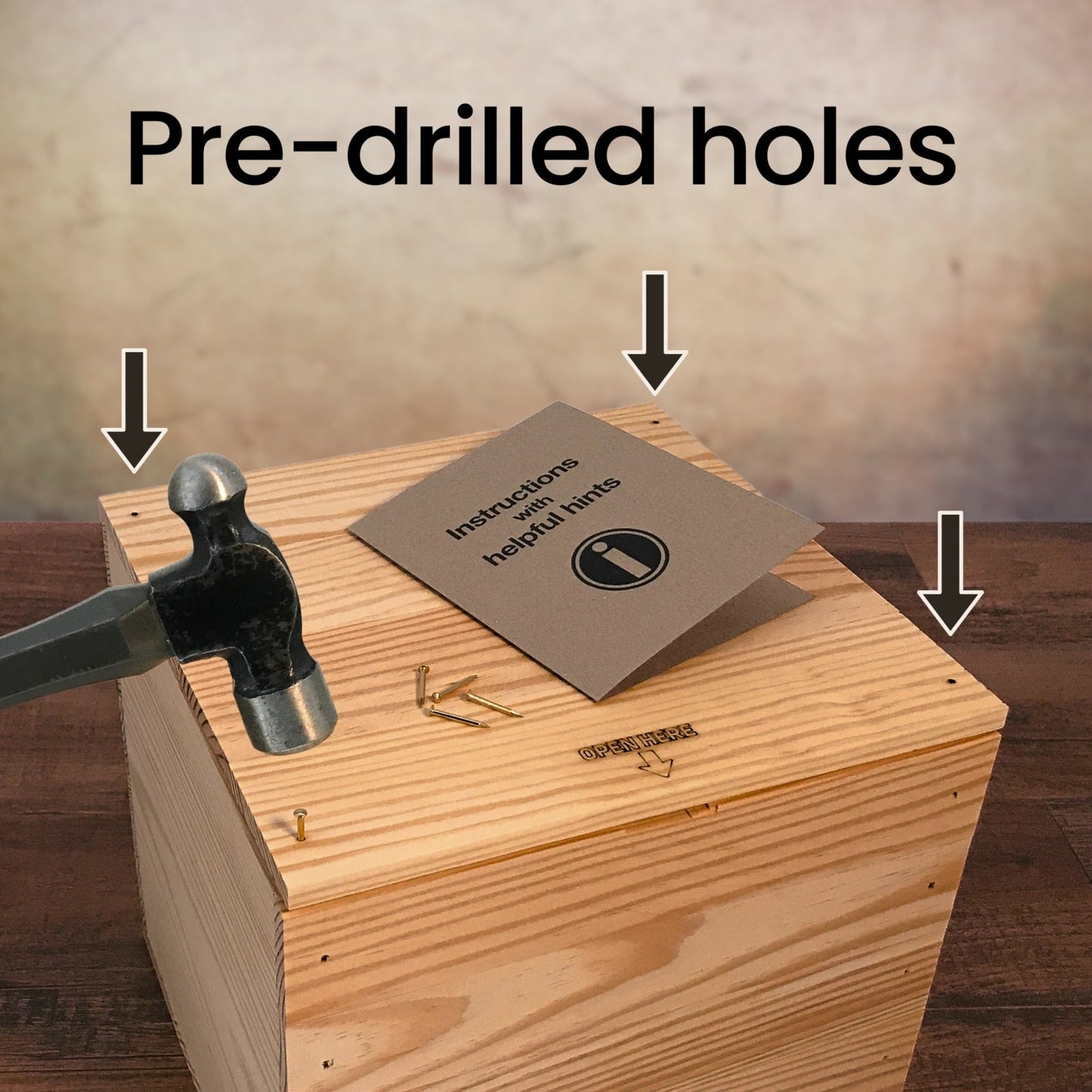 DIY gift crate kits by Carpenter Core have pre-drilled holes, GK-10.25-11.125-10.5-GT-NW-LL, 6-GK-10.25-11.125-10.5-GT-NW-LL, 12-GK-10.25-11.125-10.5-GT-NW-LL, 24-GK-10.25-11.125-10.5-GT-NW-LL, 48-GK-10.25-11.125-10.5-GT-NW-LL, 96-GK-10.25-11.125-10.5-GT-NW-LL