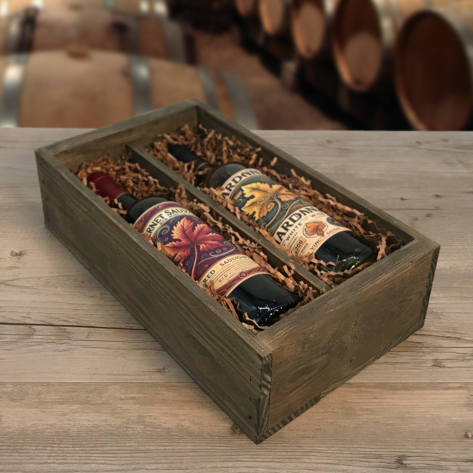Enhance presentation with a wooden gift box or crate