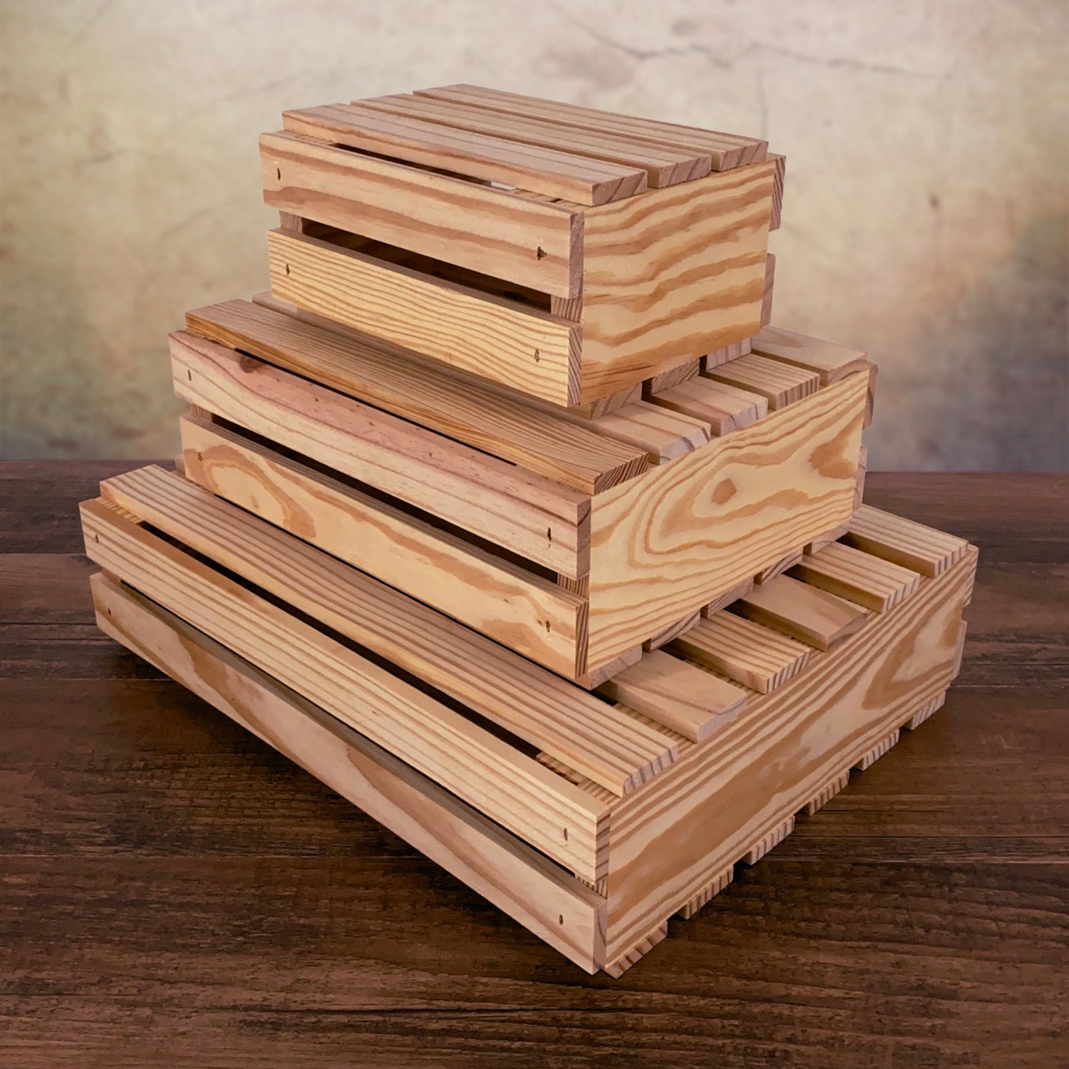 Collection of open slat wood crates by Carpenter Core