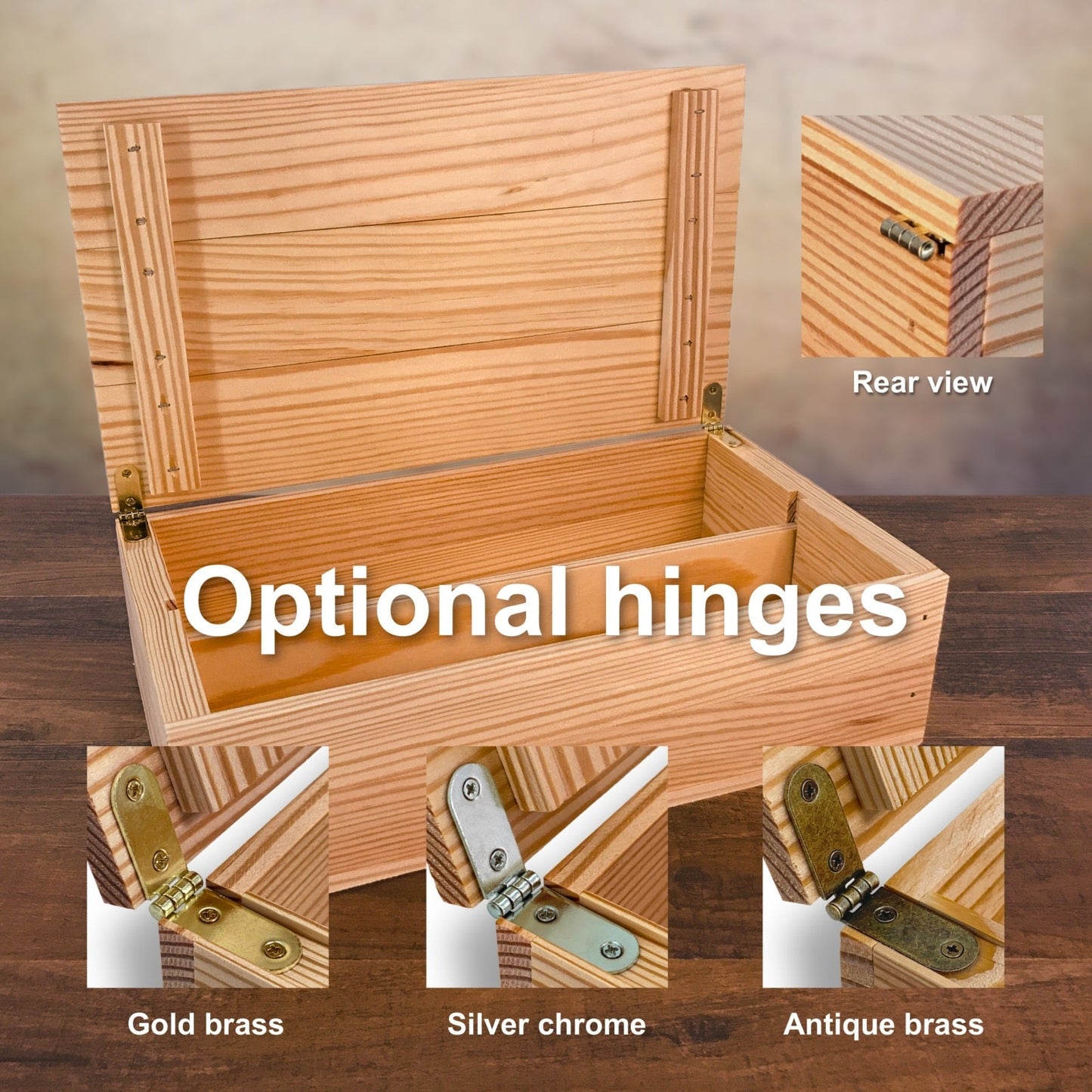 Optional hinges for small wooden crates by Carpenter Core