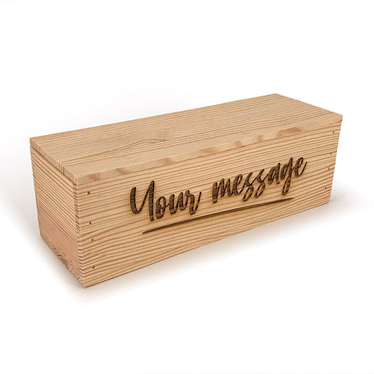 Single Bottle Wine Crate Box with Lid and Custom Message 14x4.5x4.5, 6-WB-14-4.5-4.5-ST-NW-LL,  12-WB-14-4.5-4.5-ST-NW-LL,  24-WB-14-4.5-4.5-ST-NW-LL,  48-WB-14-4.5-4.5-ST-NW-LL,  96-WB-14-4.5-4.5-ST-NW-LL