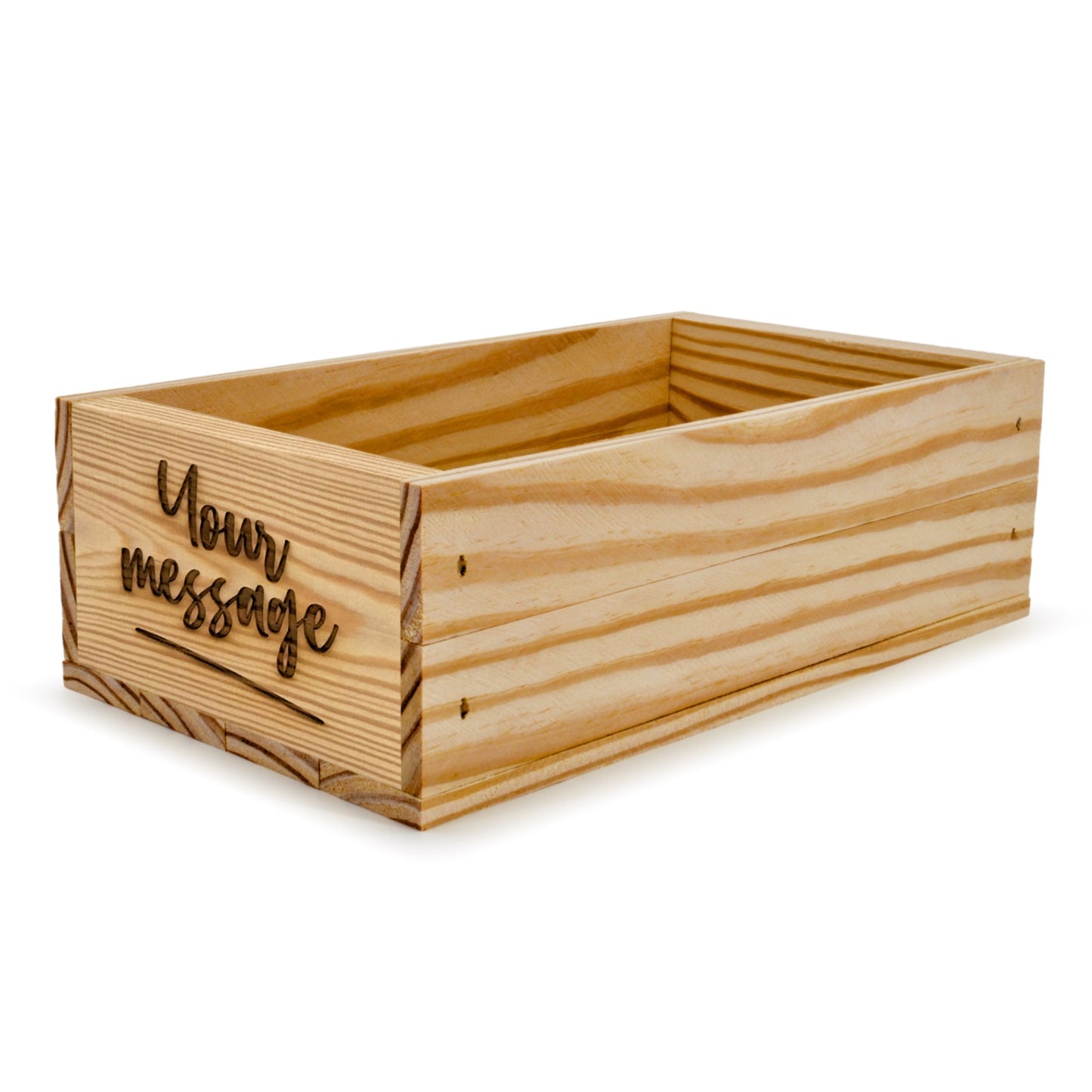 Small wooden crate with custom message 11x6.25x3.5, 6-BX-11-6.25-3.5-ST-NW-NL, 12-BX-11-6.25-3.5-ST-NW-NL, 24-BX-11-6.25-3.5-ST-NW-NL, 48-BX-11-6.25-3.5-ST-NW-NL, 96-BX-11-6.25-3.5-ST-NW-NL