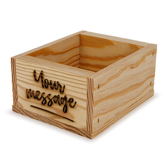 Small wooden crate with custom message 5x4.5x2.75, 6-BX-5-4.5-2.75-ST-NW-NL, 12-BX-5-4.5-2.75-ST-NW-NL, 24-BX-5-4.5-2.75-ST-NW-NL, 48-BX-5-4.5-2.75-ST-NW-NL, 96-BX-5-4.5-2.75-ST-NW-NL