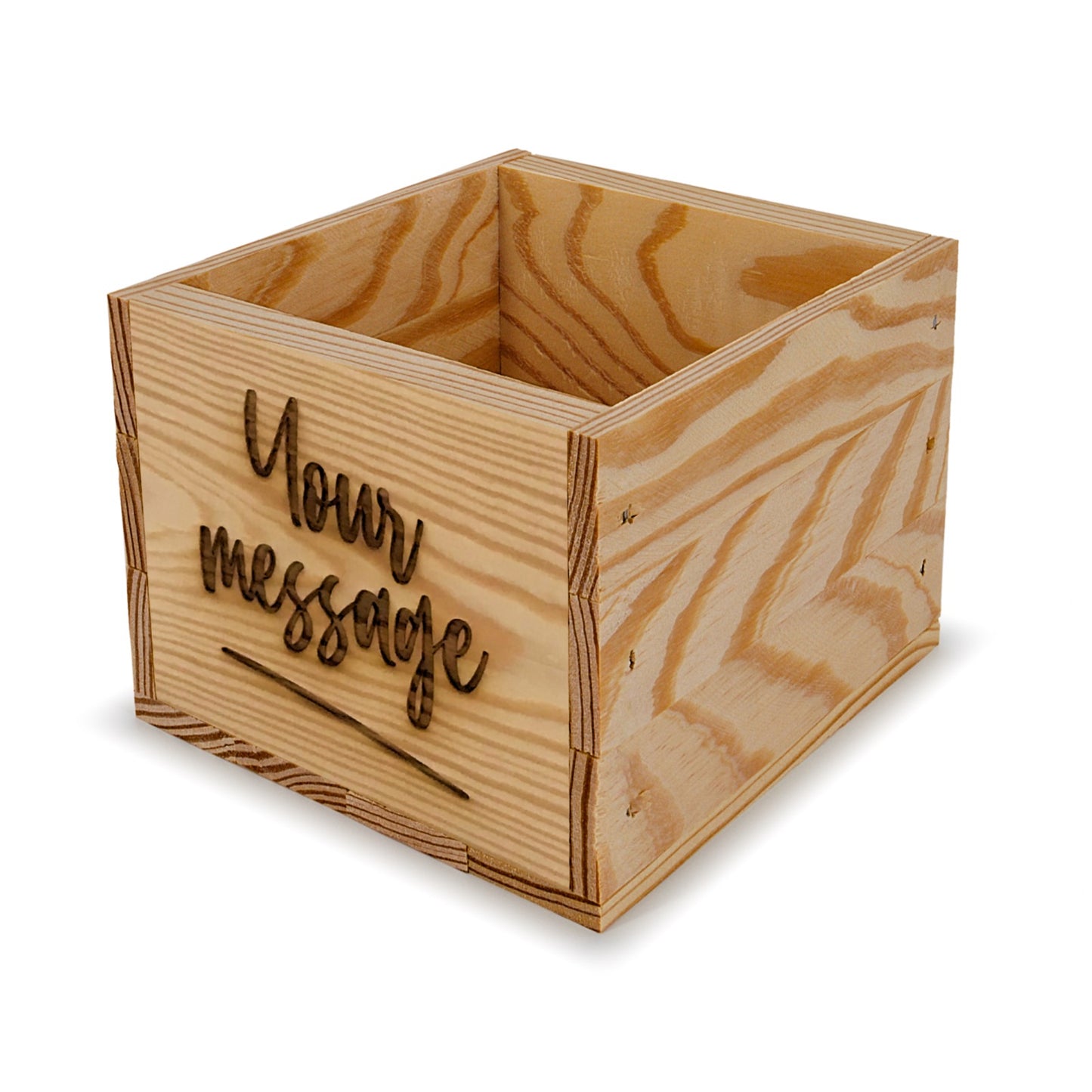 Small wooden crate with custom message 6x6.25x5.25, 6-BX-6-6.25-5.25-ST-NW-NL, 12-BX-6-6.25-5.25-ST-NW-NL, 24-BX-6-6.25-5.25-ST-NW-NL, 48-BX-6-6.25-5.25-ST-NW-NL, 96-BX-6-6.25-5.25-ST-NW-NL