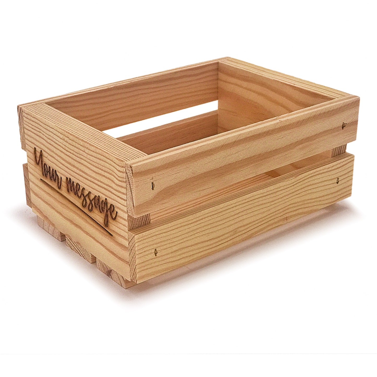 Small wooden crate with custom message 7.125x5.5x3.5, 6-S2-7.125-5.5-3.5-ST-NW-NL, 12-S2-7.125-5.5-3.5-ST-NW-NL, 24-S2-7.125-5.5-3.5-ST-NW-NL, 48-S2-7.125-5.5-3.5-ST-NW-NL, 96-S2-7.125-5.5-3.5-ST-NW-NL,