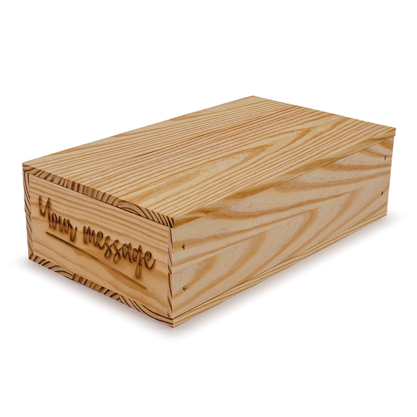 Small wooden crate with lid and custom message 13x7.5x3.5, 6-BX-13-7.5-3.5-ST-NW-LL, 12-BX-13-7.5-3.5-ST-NW-LL, 24-BX-13-7.5-3.5-ST-NW-LL, 48-BX-13-7.5-3.5-ST-NW-LL, 96-BX-13-7.5-3.5-ST-NW-LL