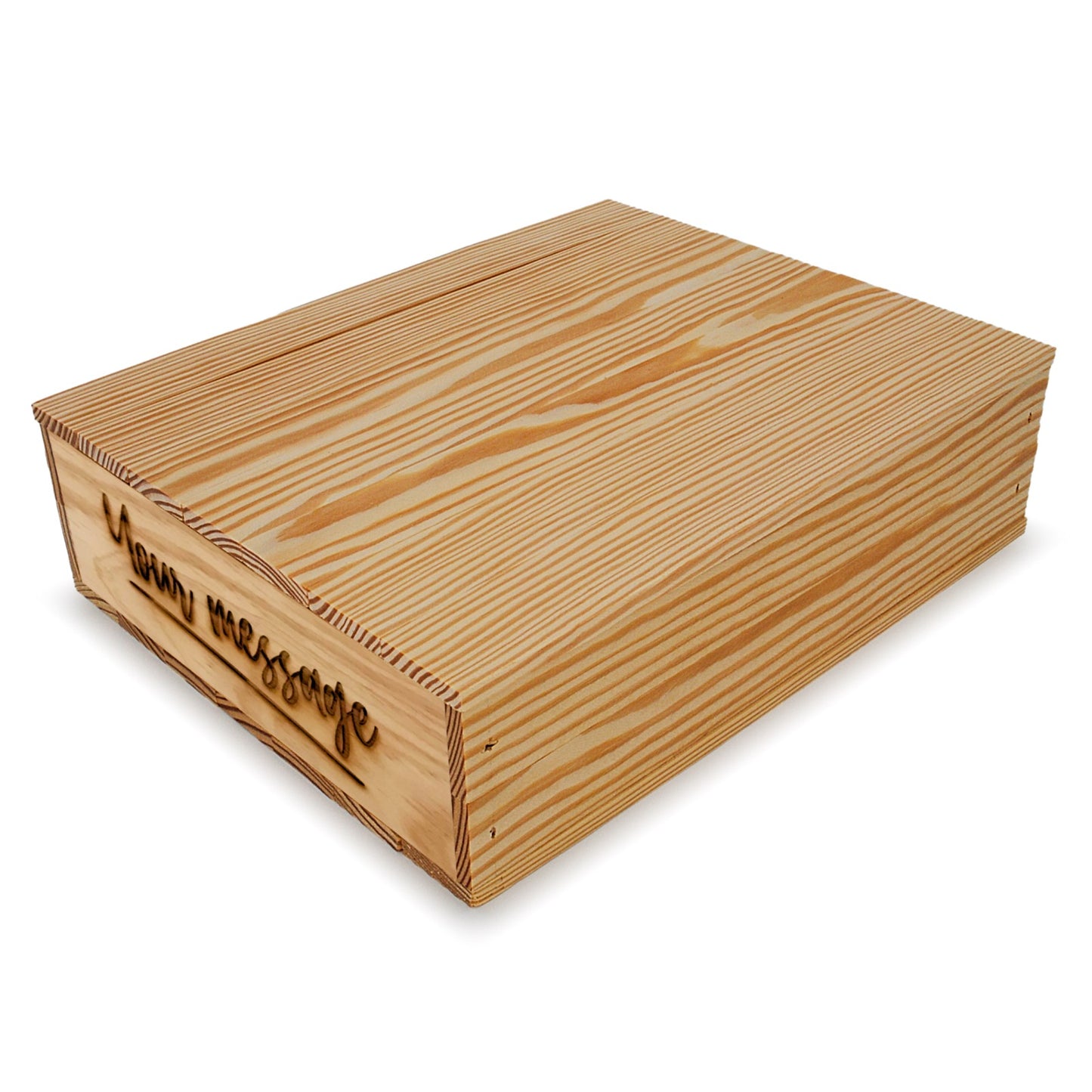 Small wooden crate with lid and custom message 14x11.5x3.5, 6-BX-14-11.5-3.5-ST-NW-LL, 12-BX-14-11.5-3.5-ST-NW-LL, 24-BX-14-11.5-3.5-ST-NW-LL, 48-BX-14-11.5-3.5-ST-NW-LL, 96-BX-14-11.5-3.5-ST-NW-LL