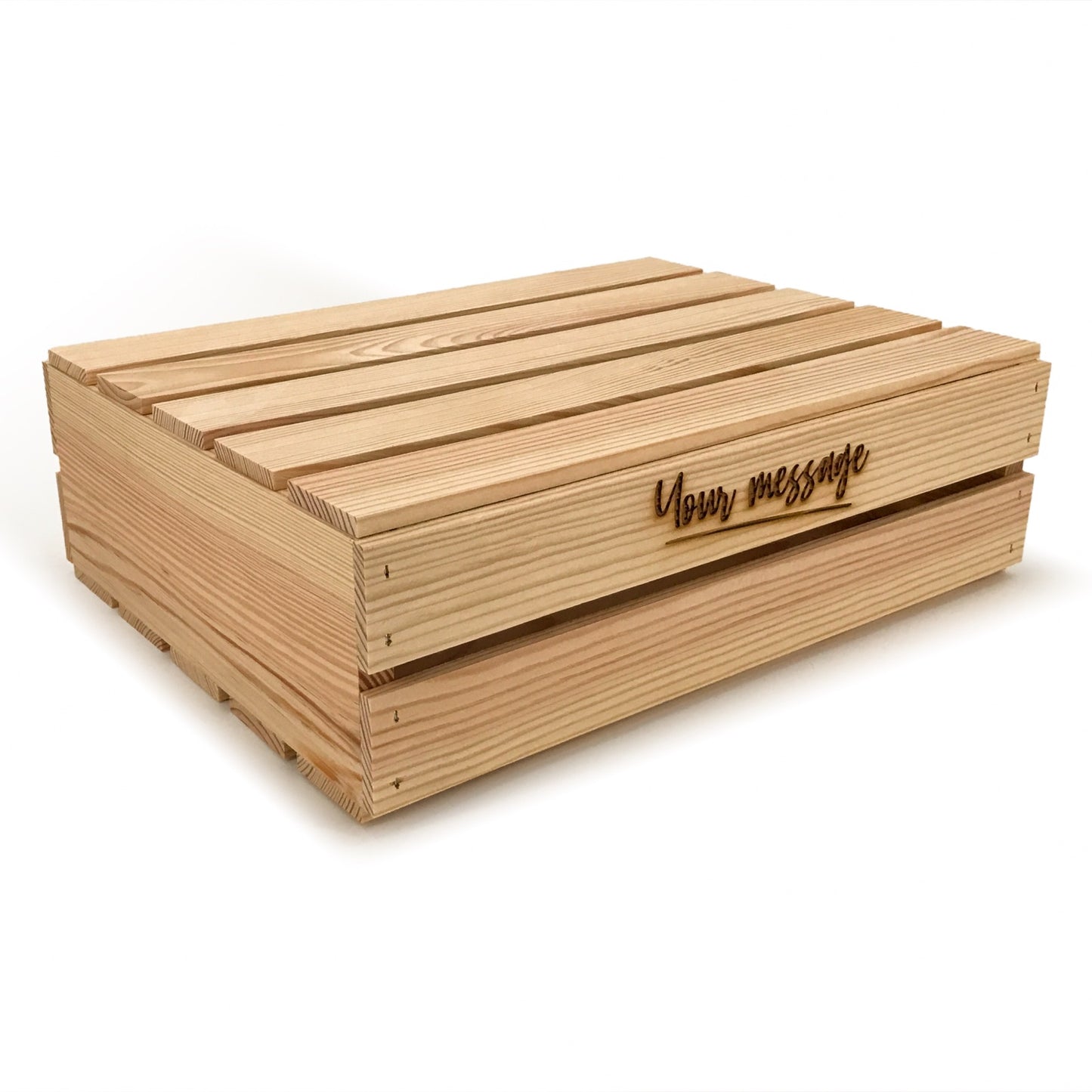 Small wooden crate with lid and custom message 18x14x5.25, 6-WS-18-14-5.25-ST-NW-LL, 12-WS-18-14-5.25-ST-NW-LL, 24-WS-18-14-5.25-ST-NW-LL, 48-WS-18-14-5.25-ST-NW-LL, 96-WS-18-14-5.25-ST-NW-LL