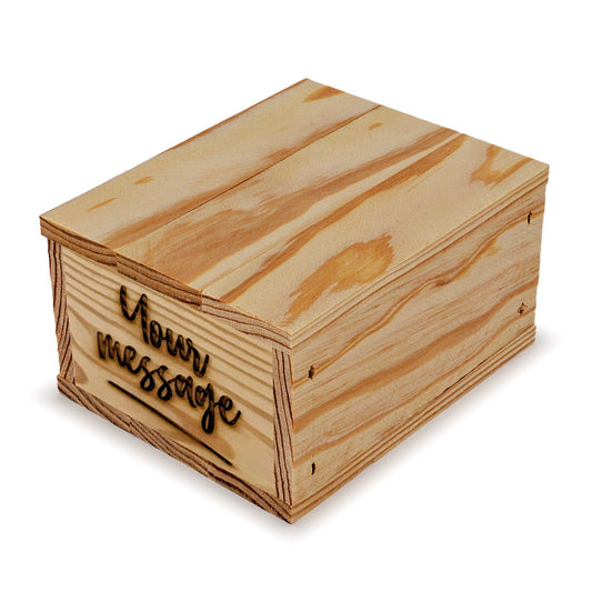 Small wooden crate with lid and custom message 5x4.5x2.75, 6-BX-5-4.5-2.75-ST-NW-LL, 12-BX-5-4.5-2.75-ST-NW-LL, 24-BX-5-4.5-2.75-ST-NW-LL, 48-BX-5-4.5-2.75-ST-NW-LL, 96-BX-5-4.5-2.75-ST-NW-LL