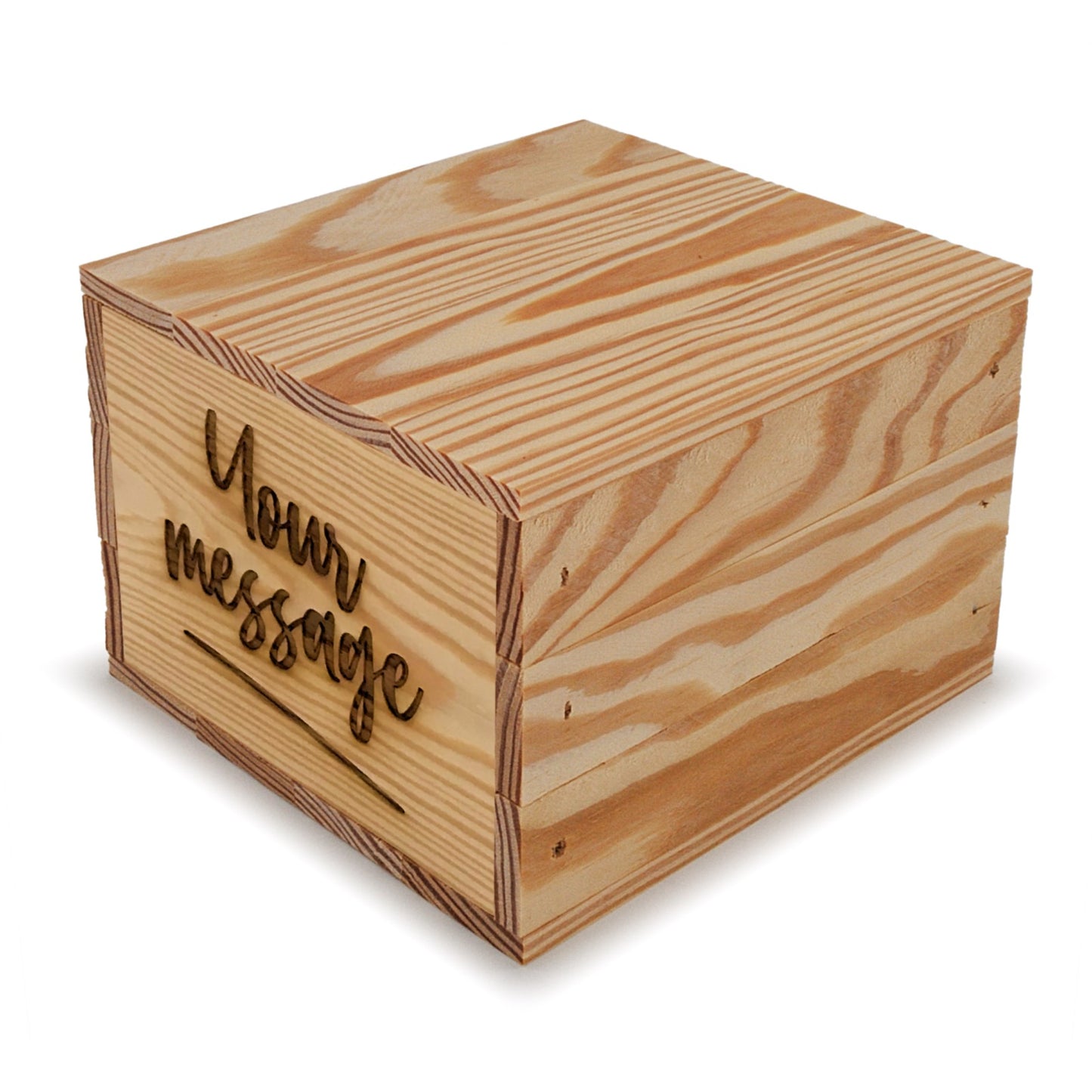 Small wooden crate with lid and custom message 6x6.25x5.25, 6-BX-6-6.25-5.25-ST-NW-LL, 12-BX-6-6.25-5.25-ST-NW-LL, 24-BX-6-6.25-5.25-ST-NW-LL, 48-BX-6-6.25-5.25-ST-NW-LL, 96-BX-6-6.25-5.25-ST-NW-LL