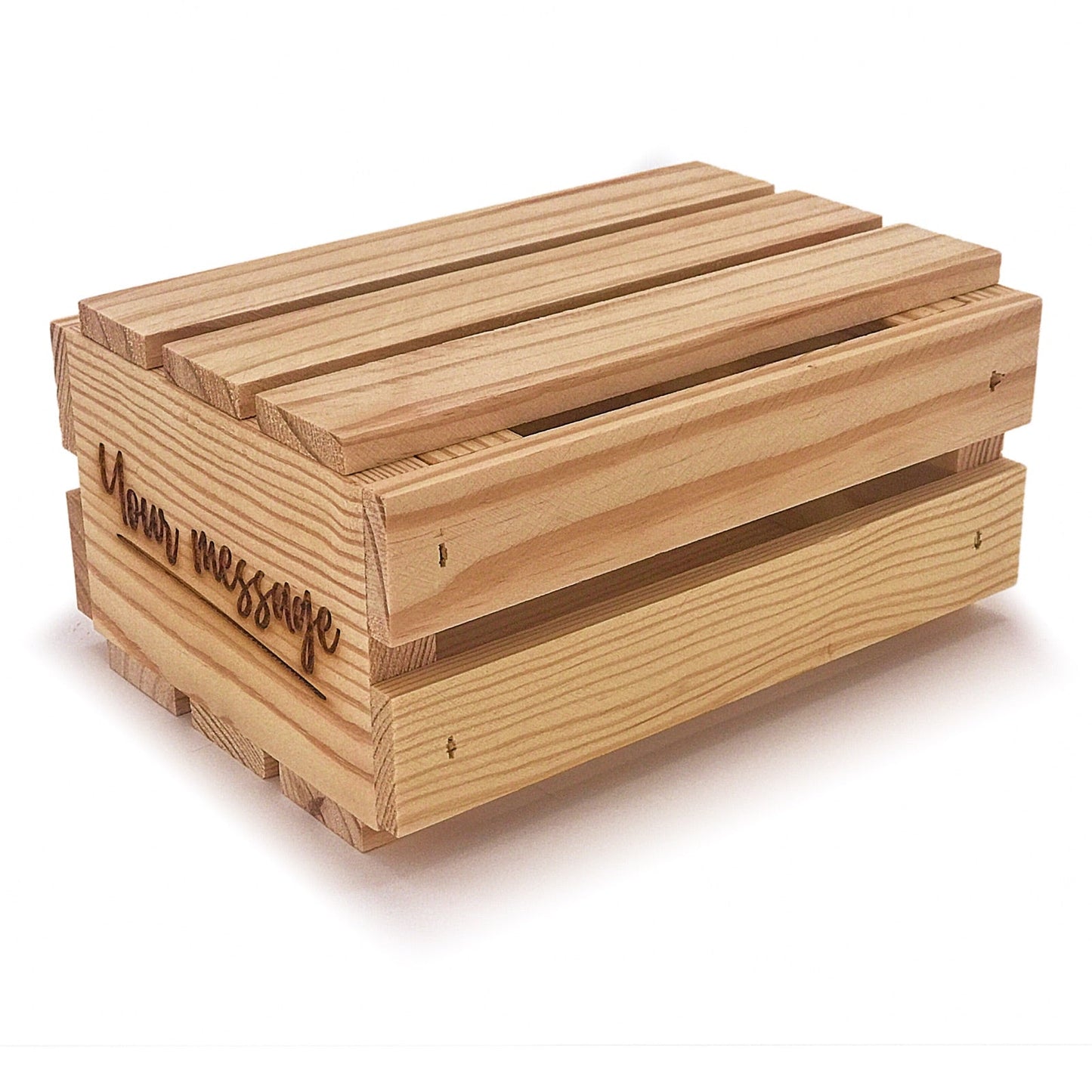 Small wooden crate with lid and custom message 7.125x5.5x3.5, 6-S2-7.125-5.5-3.5-ST-NW-LL, 12-S2-7.125-5.5-3.5-ST-NW-LL, 24-S2-7.125-5.5-3.5-ST-NW-LL, 48-S2-7.125-5.5-3.5-ST-NW-LL, 96-S2-7.125-5.5-3.5-ST-NW-LL