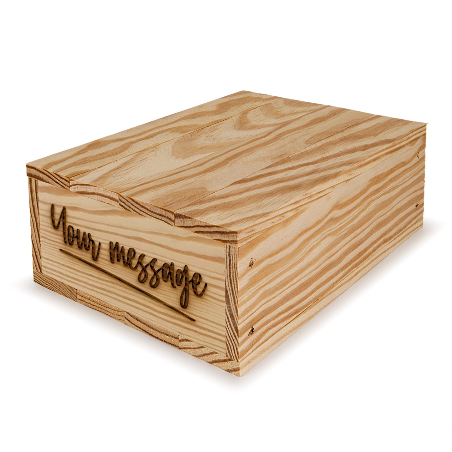 Small wooden crate with lid and custom message 8x6.25x2.75, 6-BX-8-6.25-2.75-ST-NW-LL, 12-BX-8-6.25-2.75-ST-NW-LL, 24-BX-8-6.25-2.75-ST-NW-LL, 48-BX-8-6.25-2.75-ST-NW-LL, 96-BX-8-6.25-2.75-ST-NW-LL