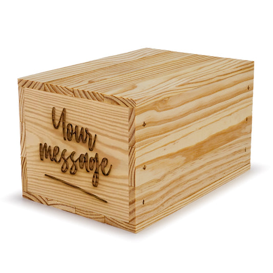 Small wooden crate with lid and custom message 9x6.25x5.25, 6-BX-9-6.25-5.25-ST-NW-LL, 12-BX-9-6.25-5.25-ST-NW-LL, 24-BX-9-6.25-5.25-ST-NW-LL, 48-BX-9-6.25-5.25-ST-NW-LL, 96-BX-9-6.25-5.25-ST-NW-LL