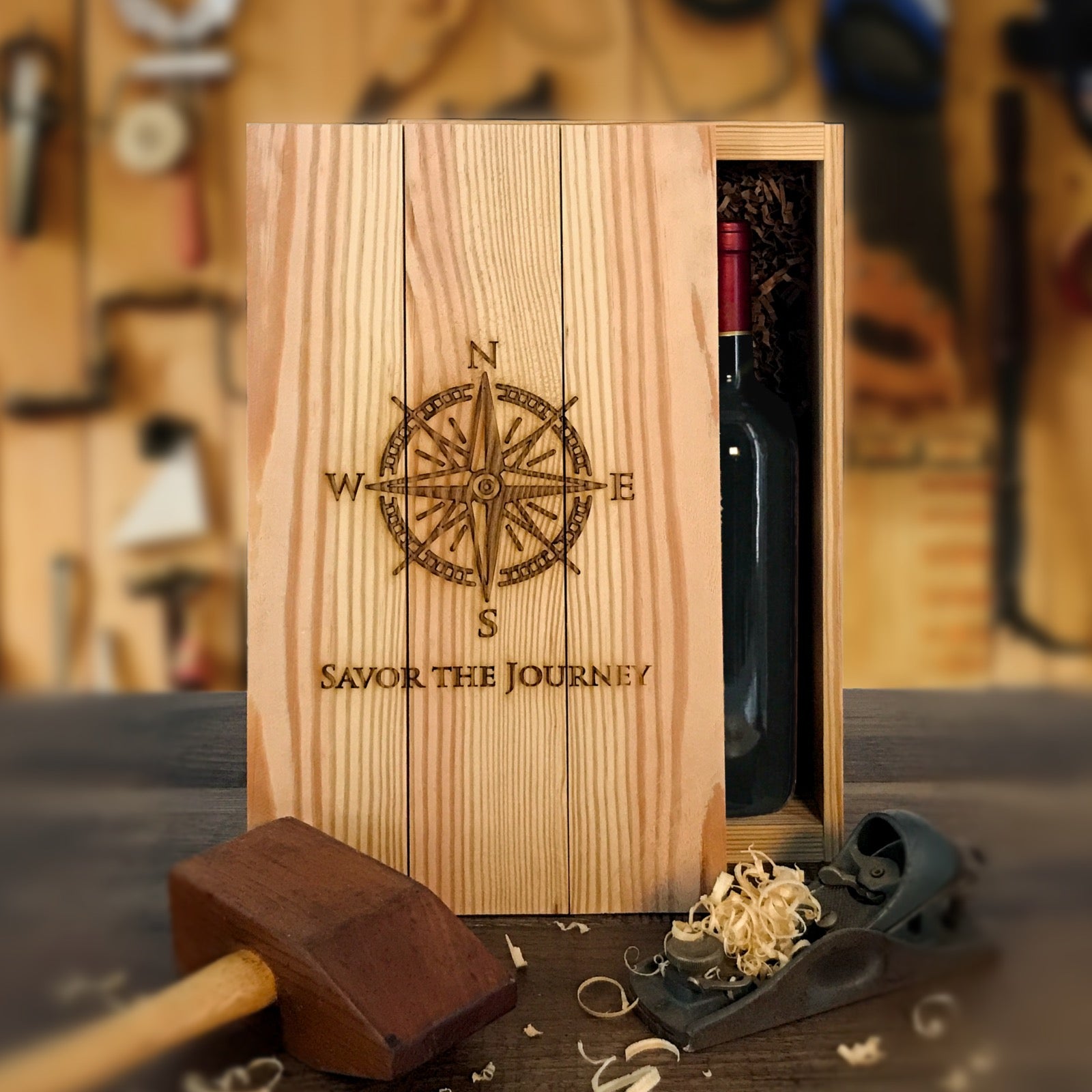 Wooden wine box featuring fine craftsmanship