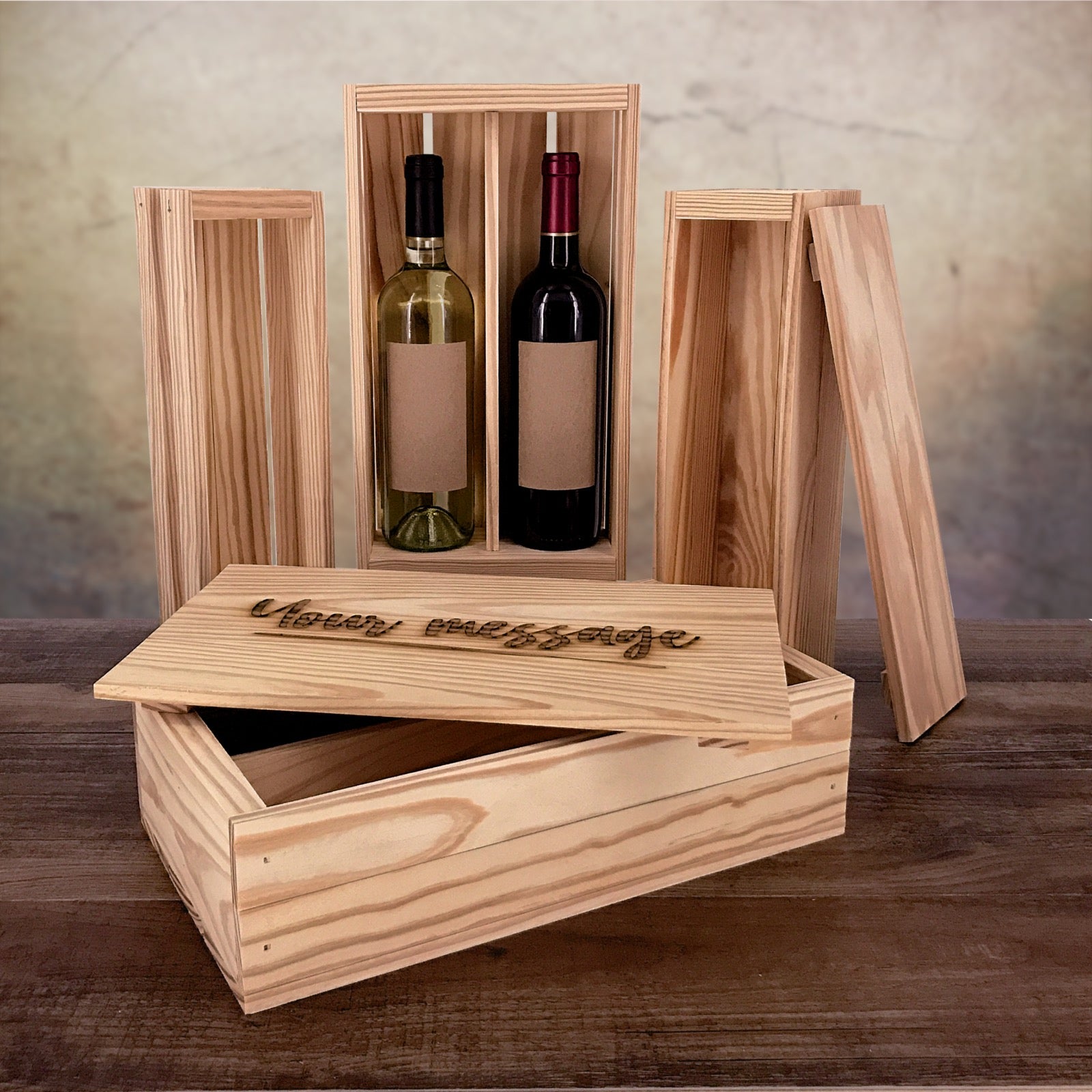 Wooden wine bottle crates and boxes by Carpenter Core