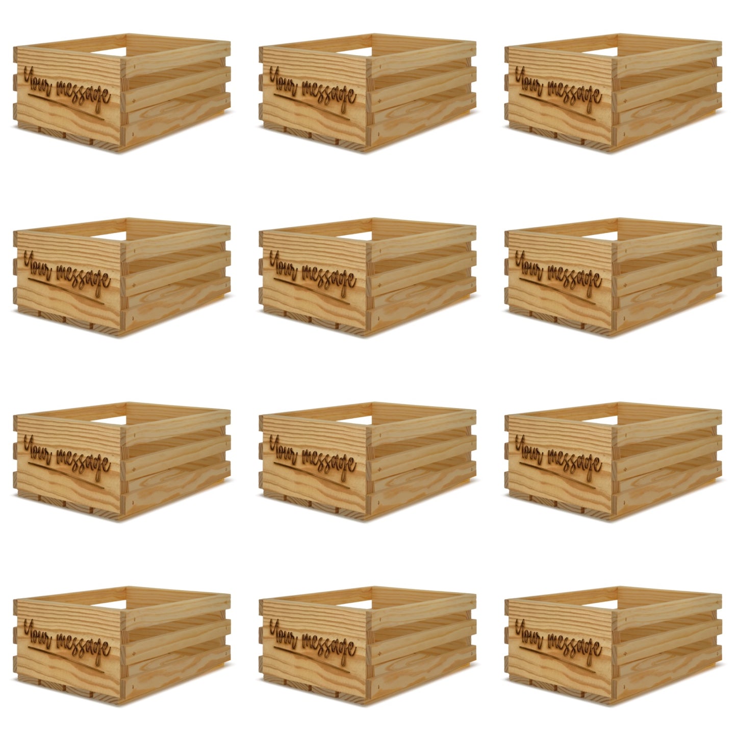 12 Small wooden crates 10x8x4.5 with your custom message
