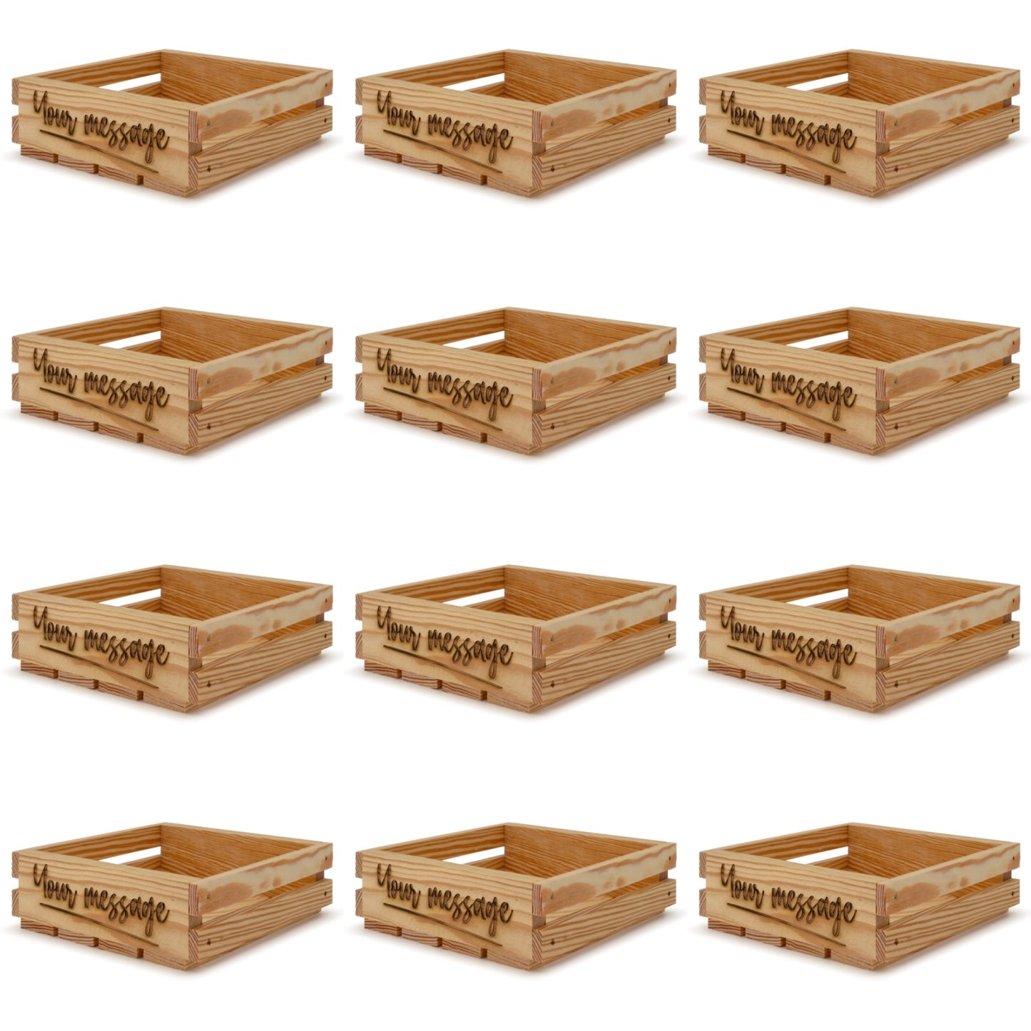 12 Small wooden crates 8x8x2.5 your message included