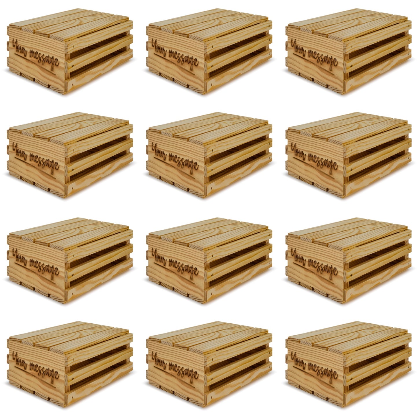 12 Small wooden crates with lid and your custom message 10x8x4.5