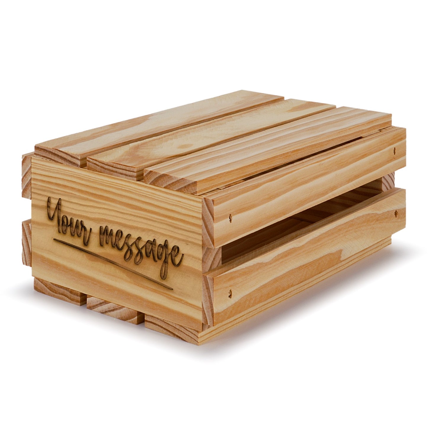 Small wooden crates with lid and your custom message 8x6x3.5, 6-SS-8-6-3.5-ST-NW-LL, 12-SS-8-6-3.5-ST-NW-LL, 24-SS-8-6-3.5-ST-NW-LL, 48-SS-8-6-3.5-ST-NW-LL, 96-SS-8-6-3.5-ST-NW-LL